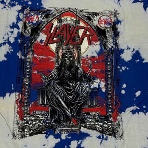 Slayer Bleached Tie Dye‎ Graphic T-Shirt Heavy Metal Band Tee Mens L